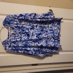 rebecca malone 3x long sleeve blue and white floral shirt
